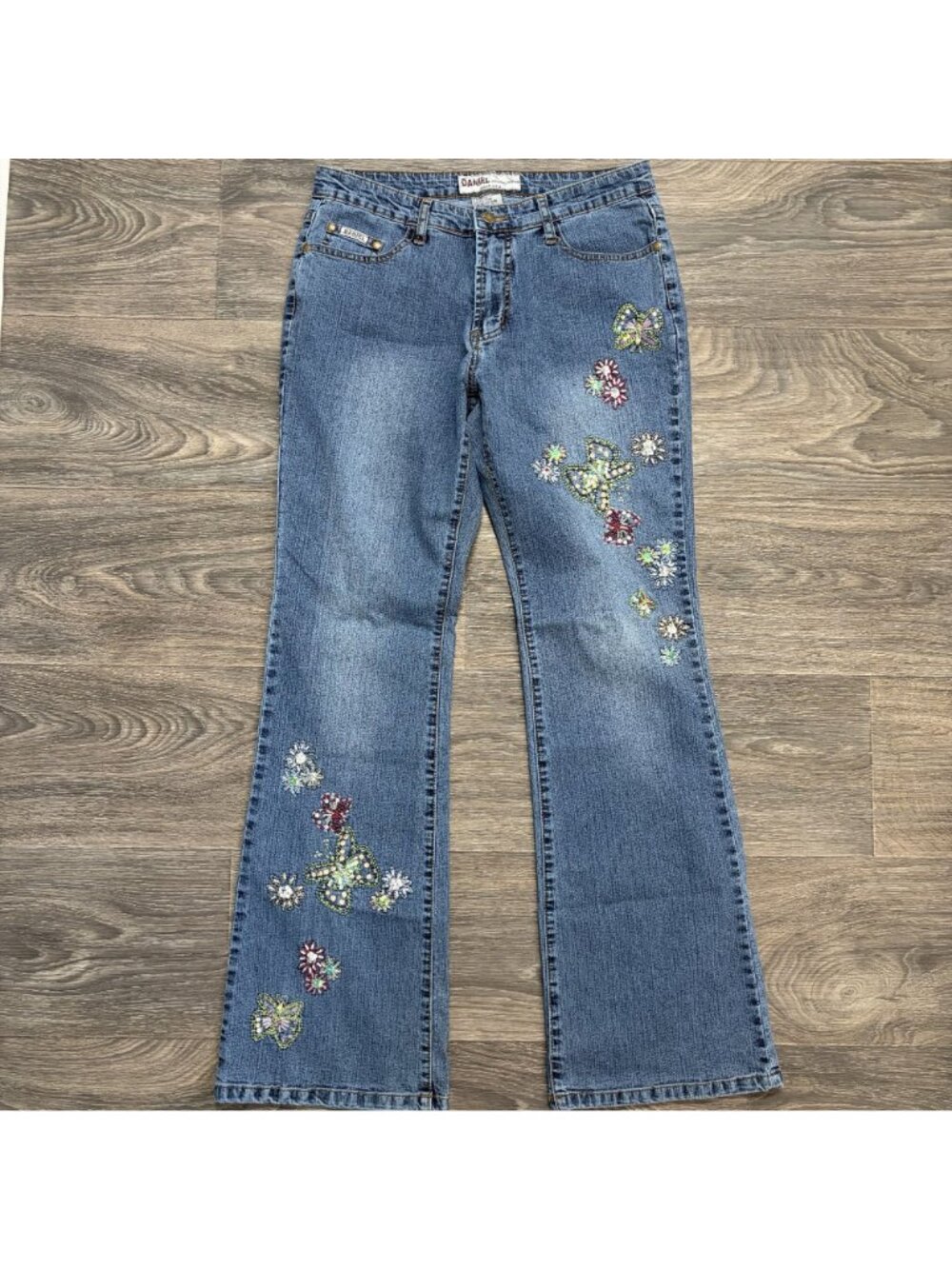 Daniel Y2K Embroidered Sequin Bootcut Jeans 11-12 Butterfly Floral Whimsy Denim - Picture 14 of 16